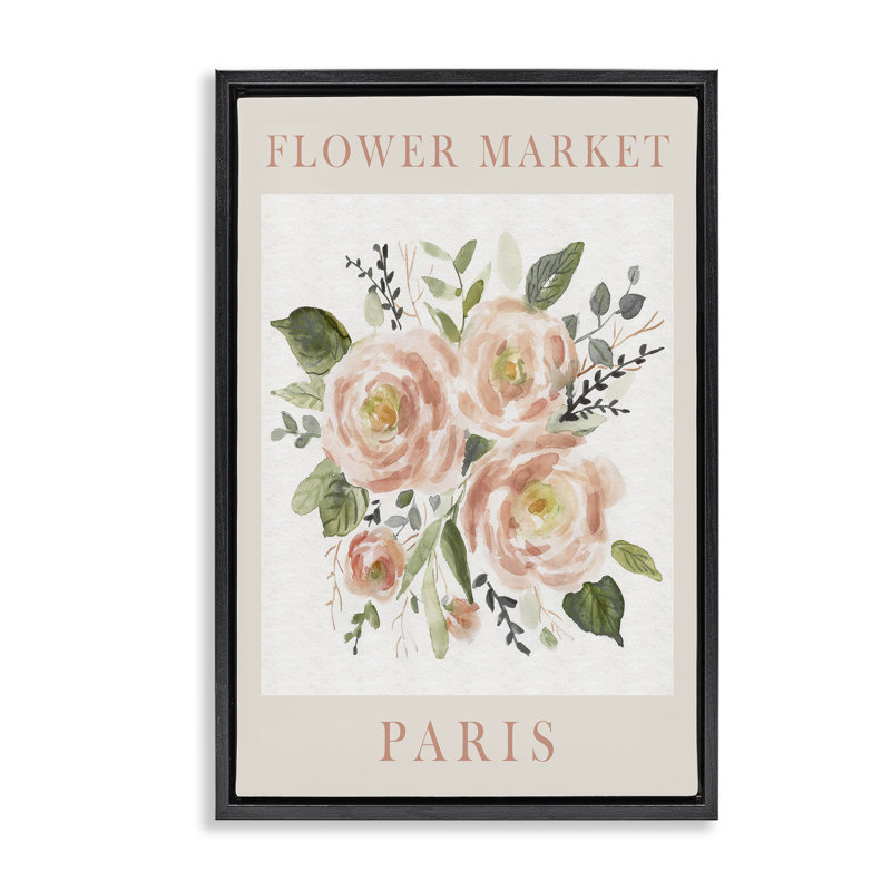Marché aux fleurs pastel de Paris, Cadre flottant noir de jais, H 25 po x l 17 po