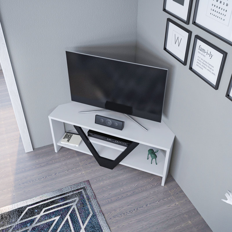 Mikula Corner TV Stand for TVs up to 43", White and Black