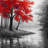 Red trees and lake Gray Bedroom – Throw Pillow Cover Only, Double-Sided Print, Insert Not Included