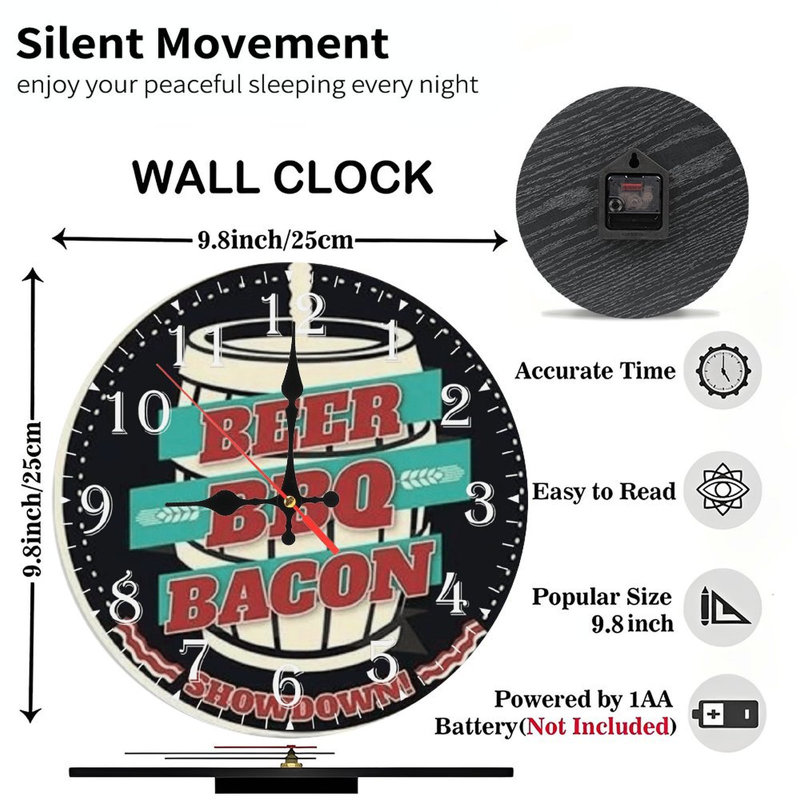 Horloge murale en bois 10 po, mouvement silencieux, à piles (piles AA non incluses), décor artistique, parfait pour les décorations