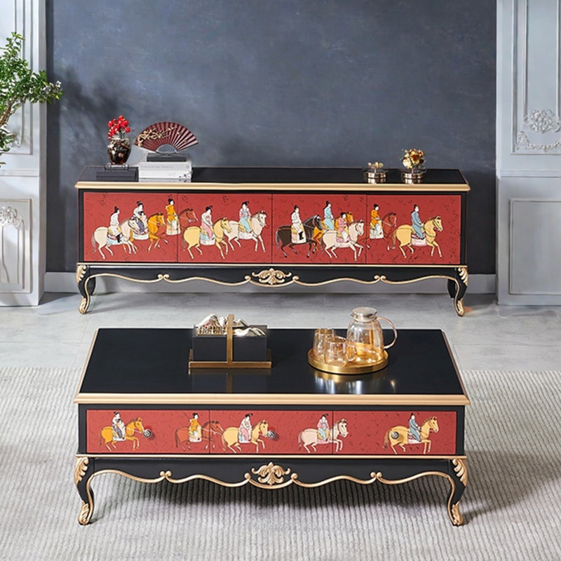 Table basse de style chinois jumelée à un meuble télé