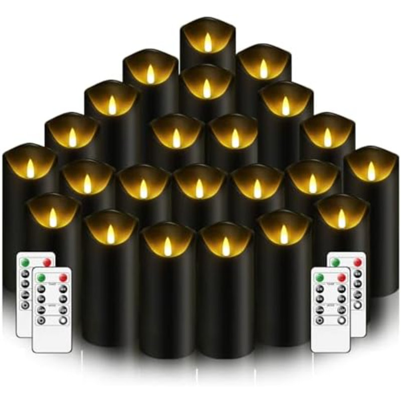 Flameless Candles with Remote, Battery Operated Flickering Flameless Candles, LED Candles with Timer 2/4/6/8H, with Realistic LED Candles Set of 24 (D2.2 x H 5" 6" 7") (Black)