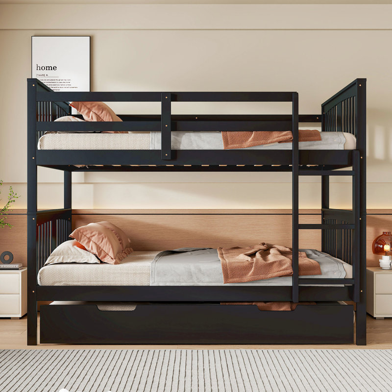 - Lit superposé double au-dessus de couleur avec lit gigogne, construction solide, peut être séparé, coffre-fort pour la finition, lits gigognes simples, cadre, ensemble de lattes inclus, attrait esthétique
