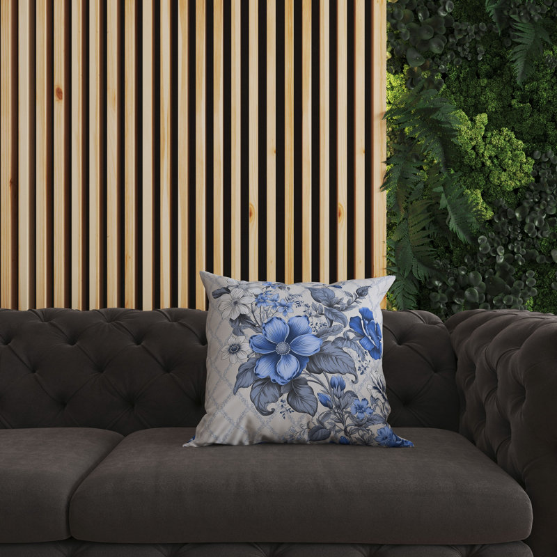Floral Square Cushion, 41cm H x 41cm W, Blue/Grey Floral