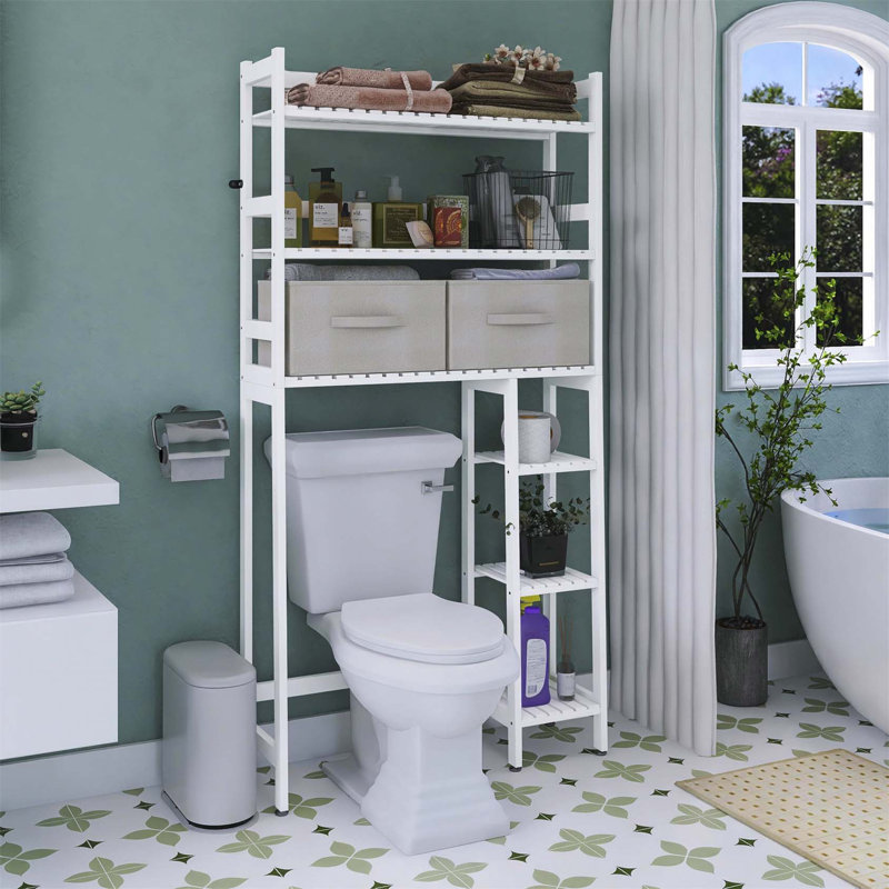 Aadhith Bamboo Over The Toilet Storage, White