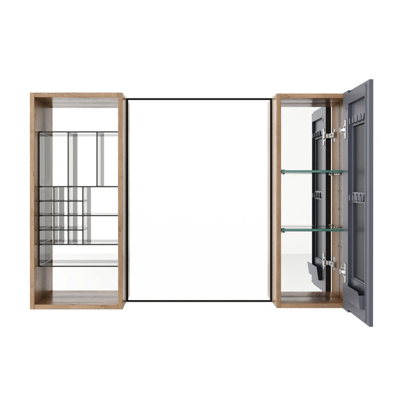 Armoire de toilette 41,3 po avec rangement, armoire à pharmacie murale avec porte miroir, tablettes en verre réglables, contreplaqué