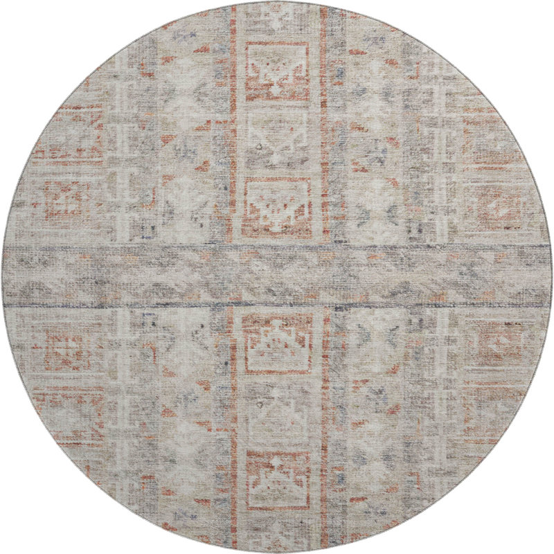 Tapis rayé de qualité supérieure Mayfield, Beige, Rond 8 pi
