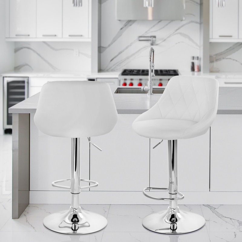 Jaretta Swivel Upholstered Faux Leather Adjustable Height Counter Stool with Steel Frame, White