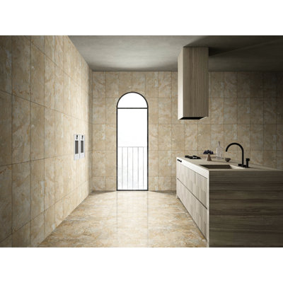 Carreau de marbre 12 po x 24 po en jaune beige doré, poli, idéal pour les murs et les planchers intérieurs, carrelage jaune, pierre naturelle, poli pour une sensation luxueuse