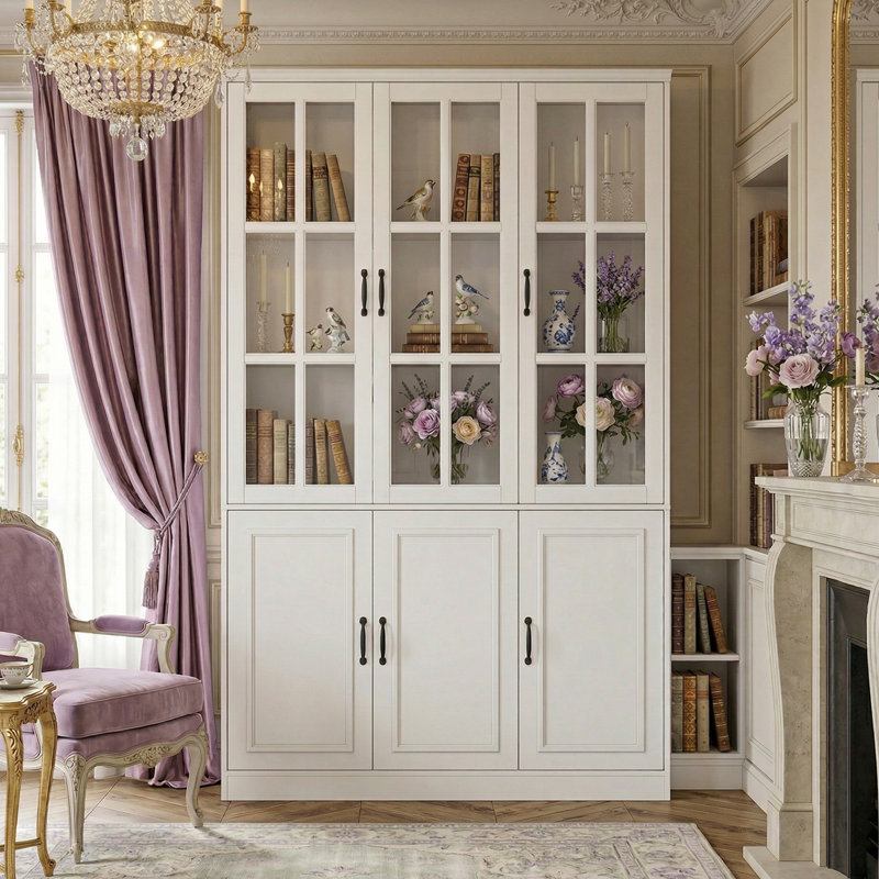  78.7'' H x 47.2'' W Freestanding Wood Bookcase with 3 Glass Doors