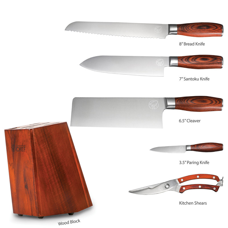 Commercial Chef 6 Piece High Carbon Stainless Steel Knife Block Set