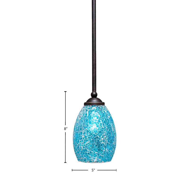 Mini-luminaire suspendu Zilo avec verre fusion, H 8 po x l 5 po, Turquoise, Granit foncé