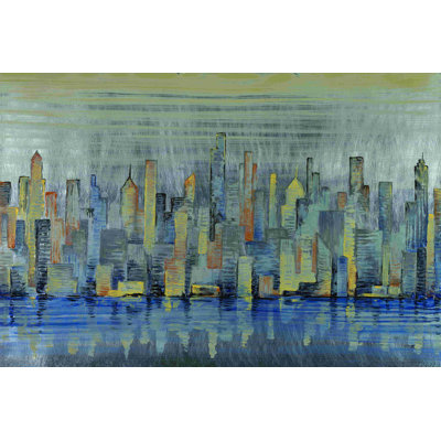 Painted Gray Cityscape - Wrapped Canvas Print
