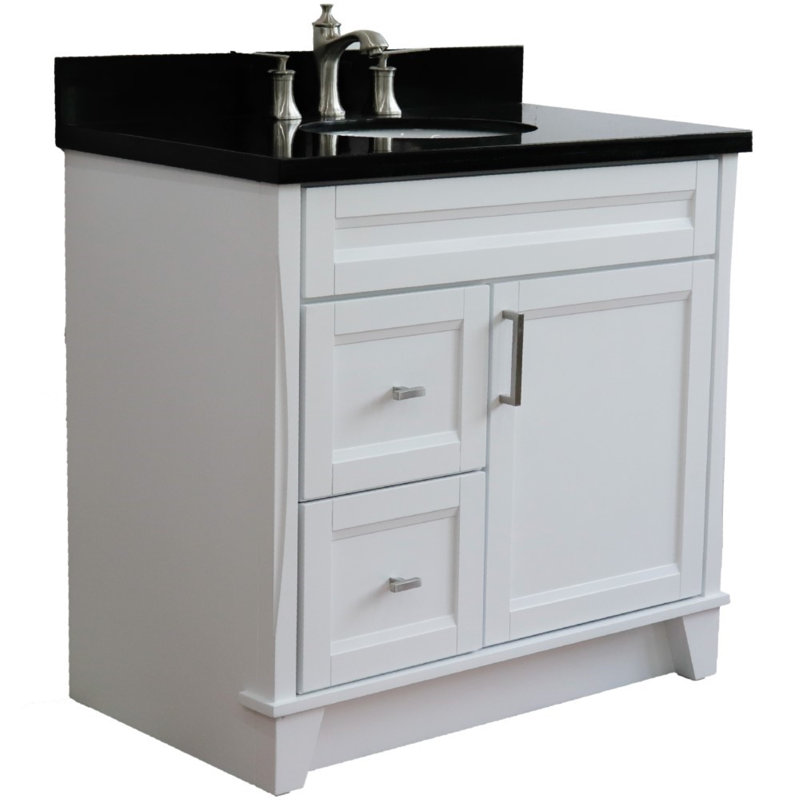 37'' Single Bathroom Vanity with Top, Black, White