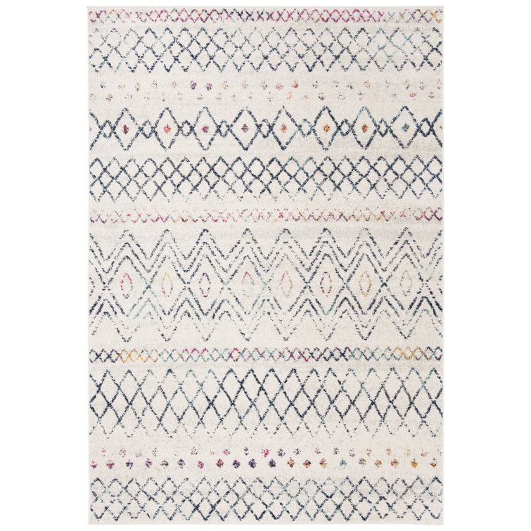 Looped/Hooked Geometric Ivory Rug