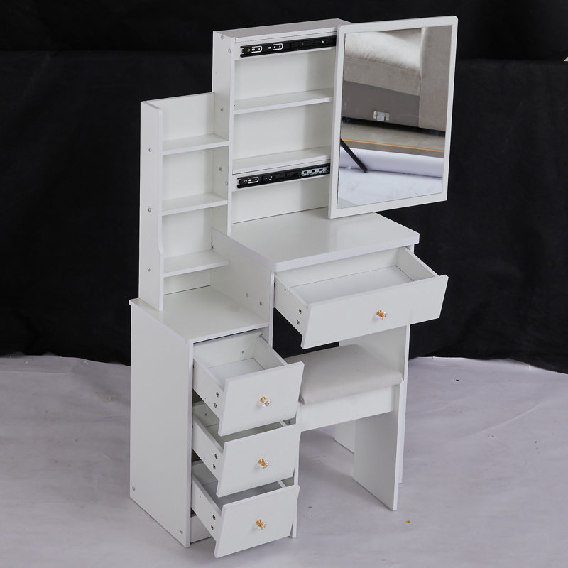 Petit meuble-lavabo 29,2 po avec tabouret de chevet et tabouret rembourré, Blanc