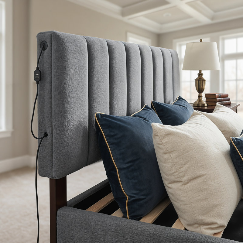 Lit plateforme tapissier pleine grandeur avec lit gigogne simple Teddy - gris, élégant et fonctionnel, Gris