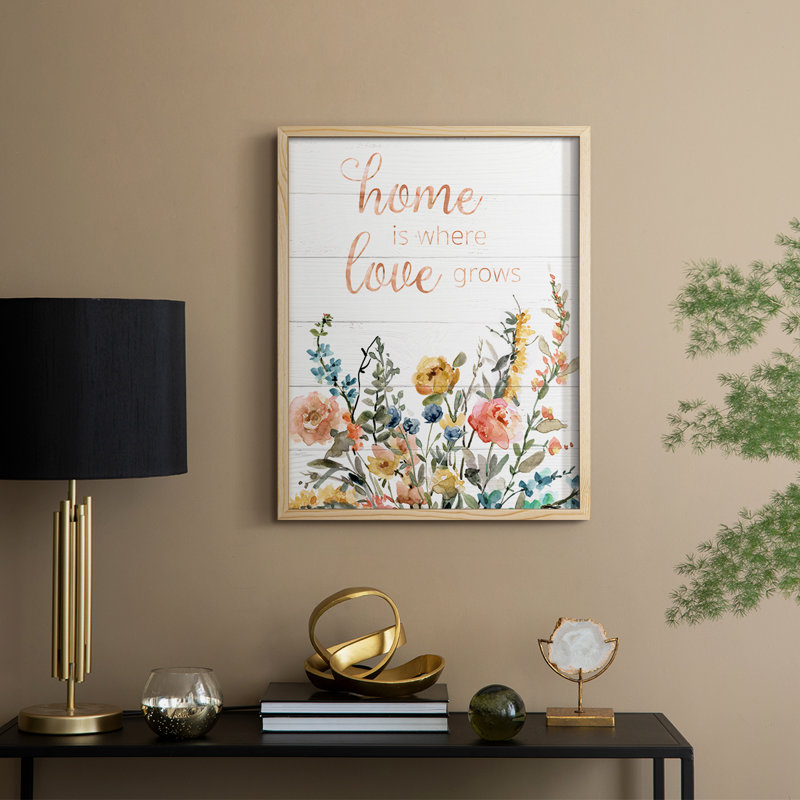 Home is Where Love Grows Framed Print - Solid Wood, Natural, 21" H x 17" W