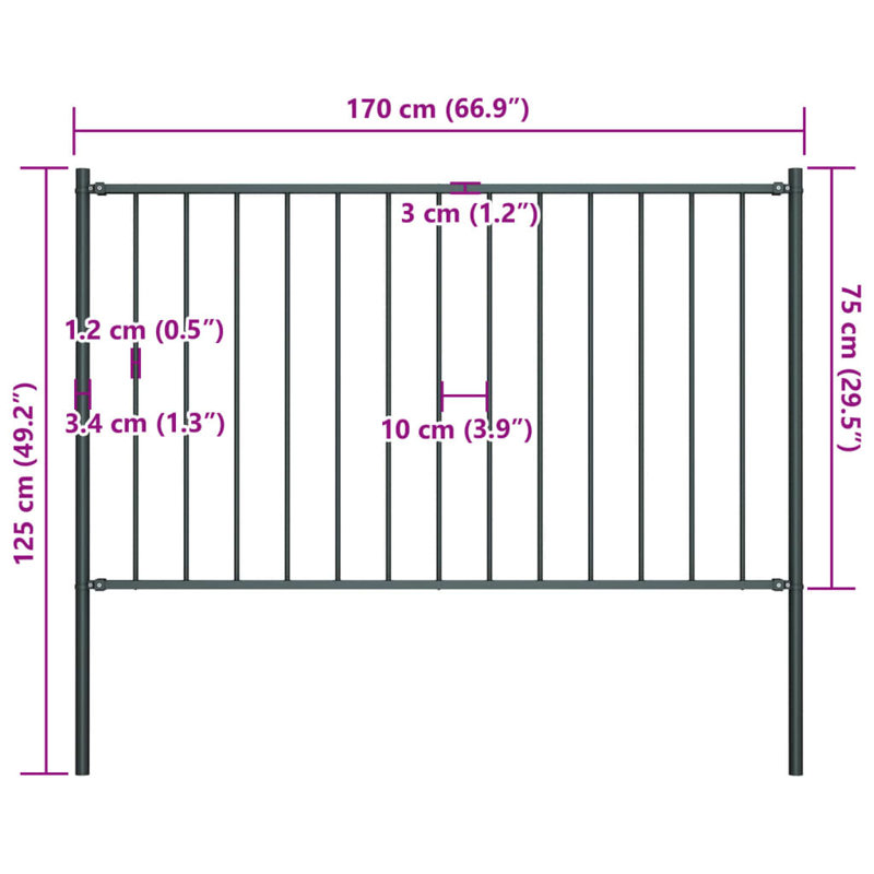 Chourasiya Fence Panel with Posts Powder-coated Steel, Anthracite