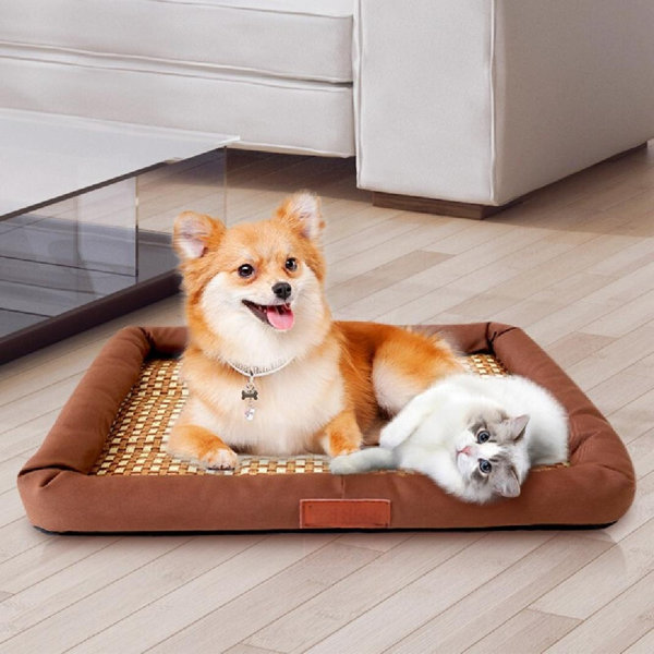 Pet Ice Pad Mat, Washable Natural Rattan Pet Cooling Mat Bed For