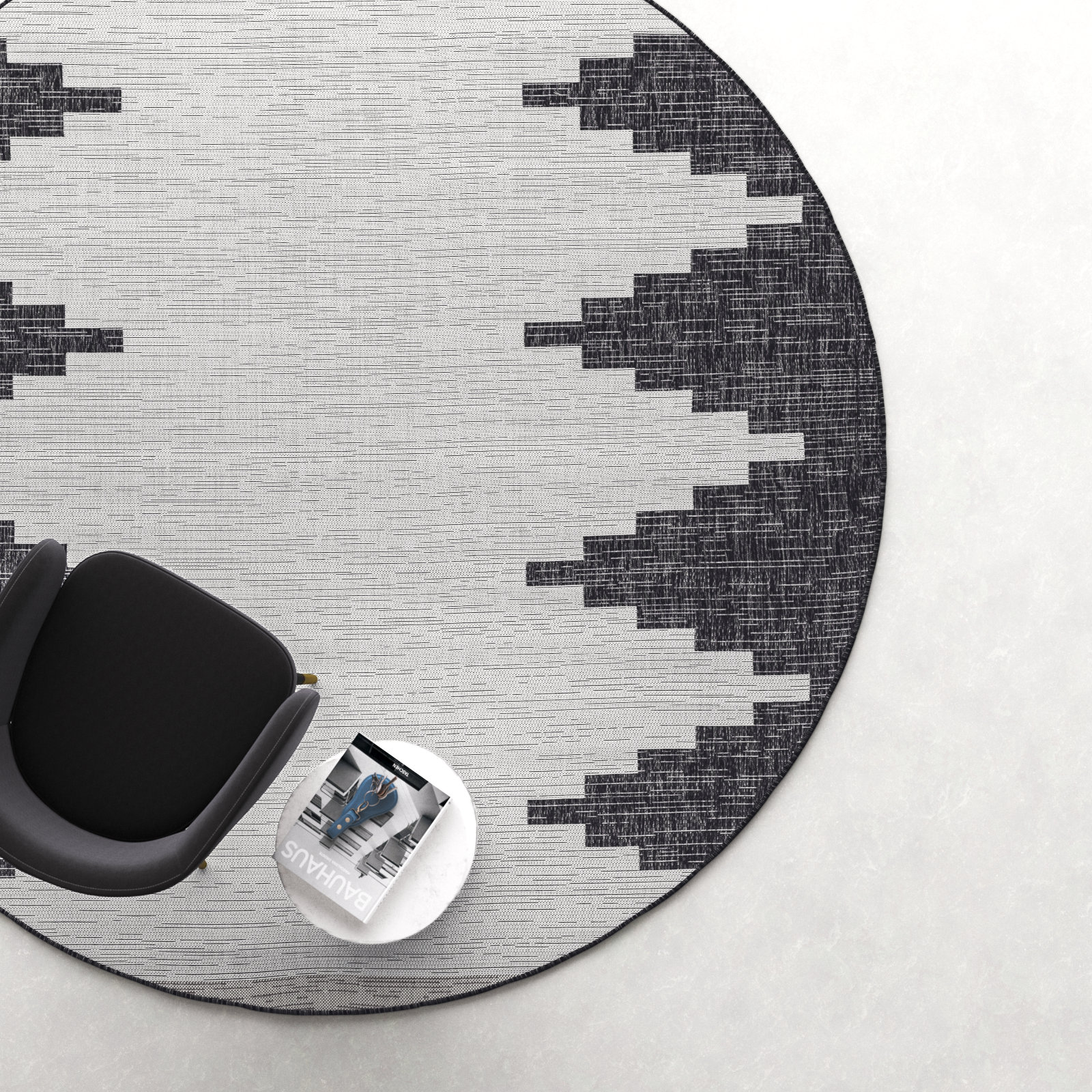 Mortimer Indoor/Outdoor Charcoal Southwestern Rug, Round 7'10"