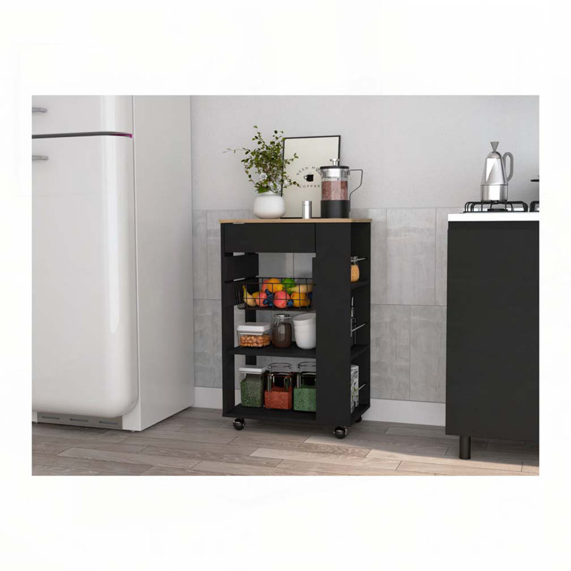 Black Wengue and Light Oak 5-Shelf 1-Drawer Kitchen Cart, Black