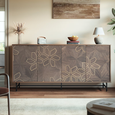 Buffet moderne à 4 portes avec tablettes réglables, armoire à café multifonctionnelle pour le salon, le couloir, la cuisine, noyer