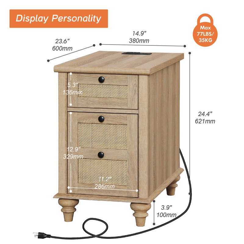Domynik Nightstand with Charging Station, Oak, 1