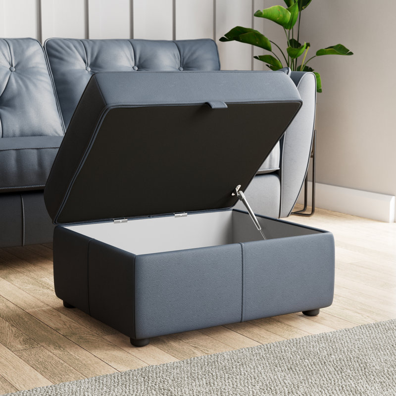 Marylin Wide Rectangle Footstool Ottoman with Storage, Navy