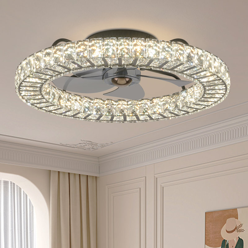 22" Hudman Dimmable Crystal Ceiling Fan with LED Lights, Black
