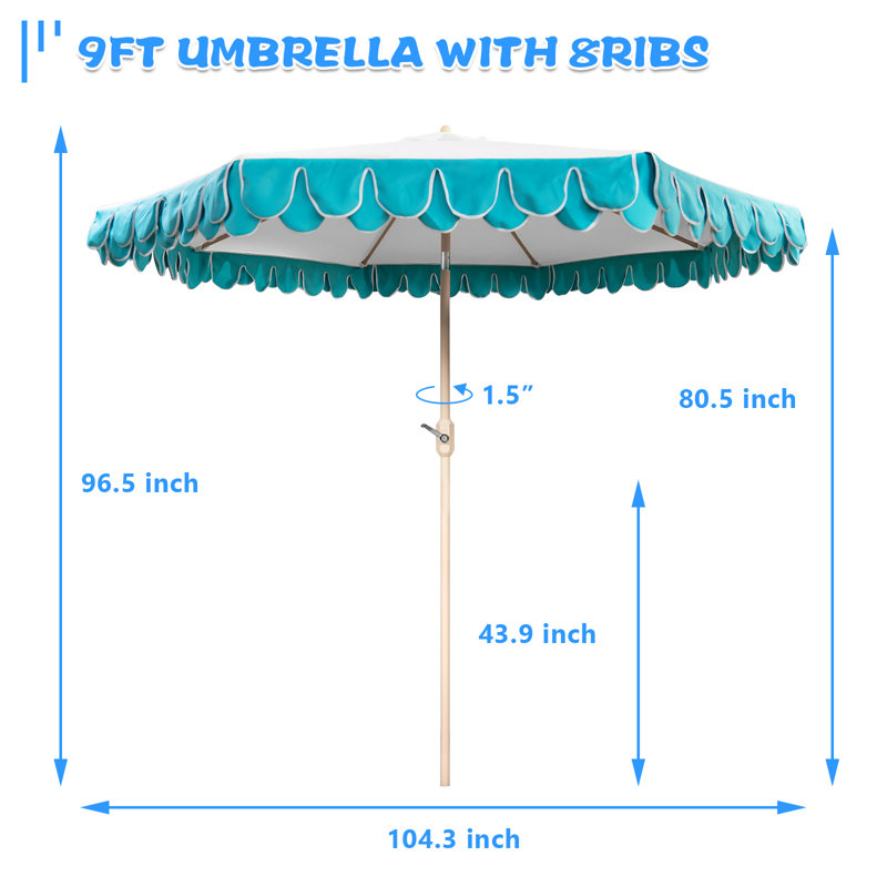 Parasol Adahir 108 avec contrepoids inclus, Bleu, Beige
