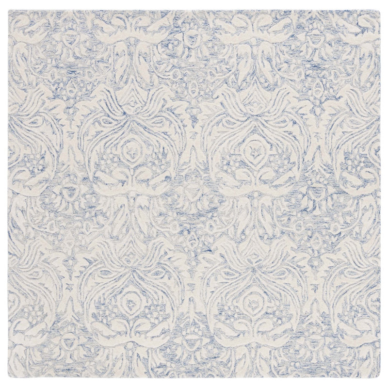 Elilah Hand Tufted Wool And Cotton With Latex Damask Rug, Square 6'
