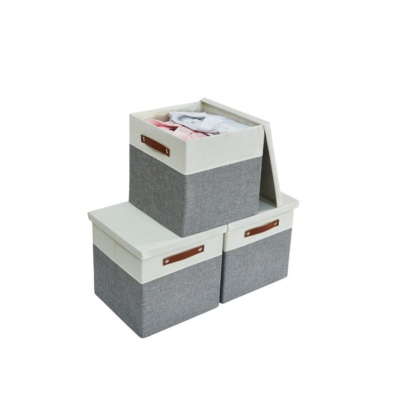 Ensemble de bacs de rangement en tissu Decomomo, Gris / blanc, H 13 po x l 13 po x P 13 po