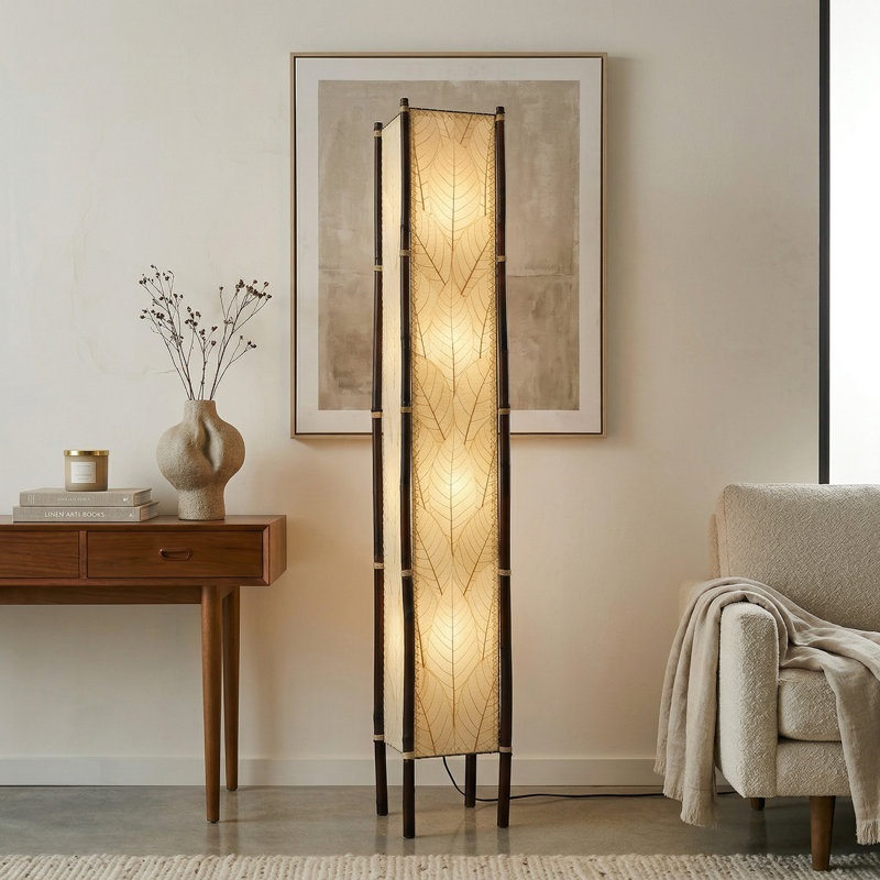 Quintan 72'' Black Column Floor Lamp, Natural