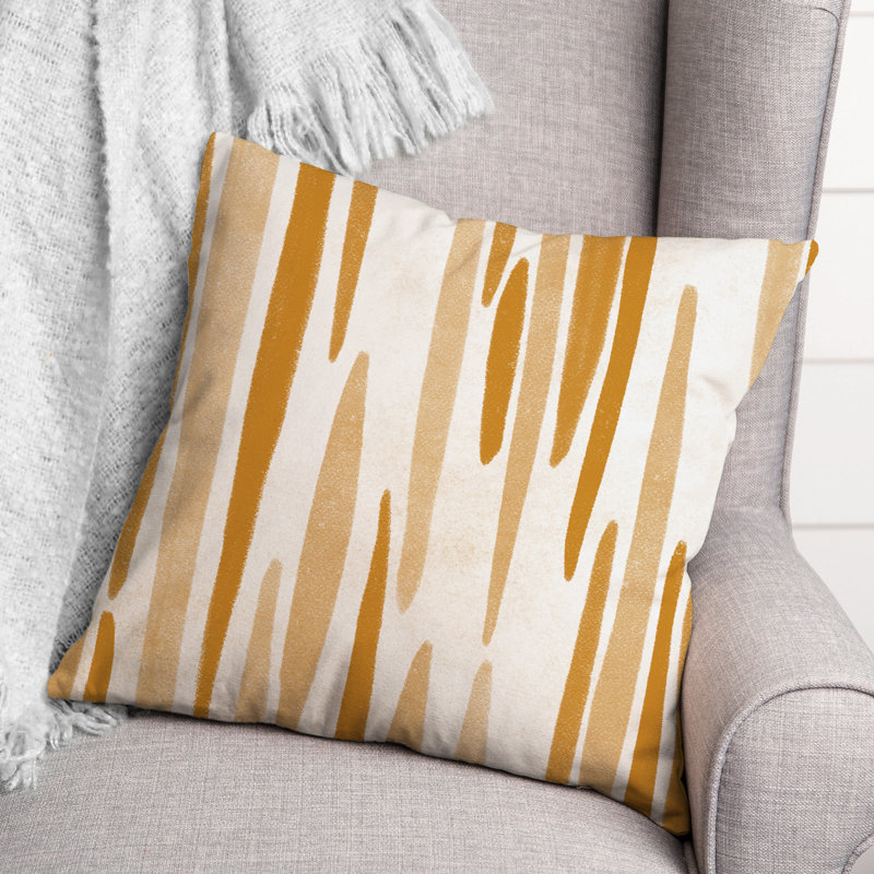 Coussin décoratif intérieur / extérieur à rayures, Orange / Jaune