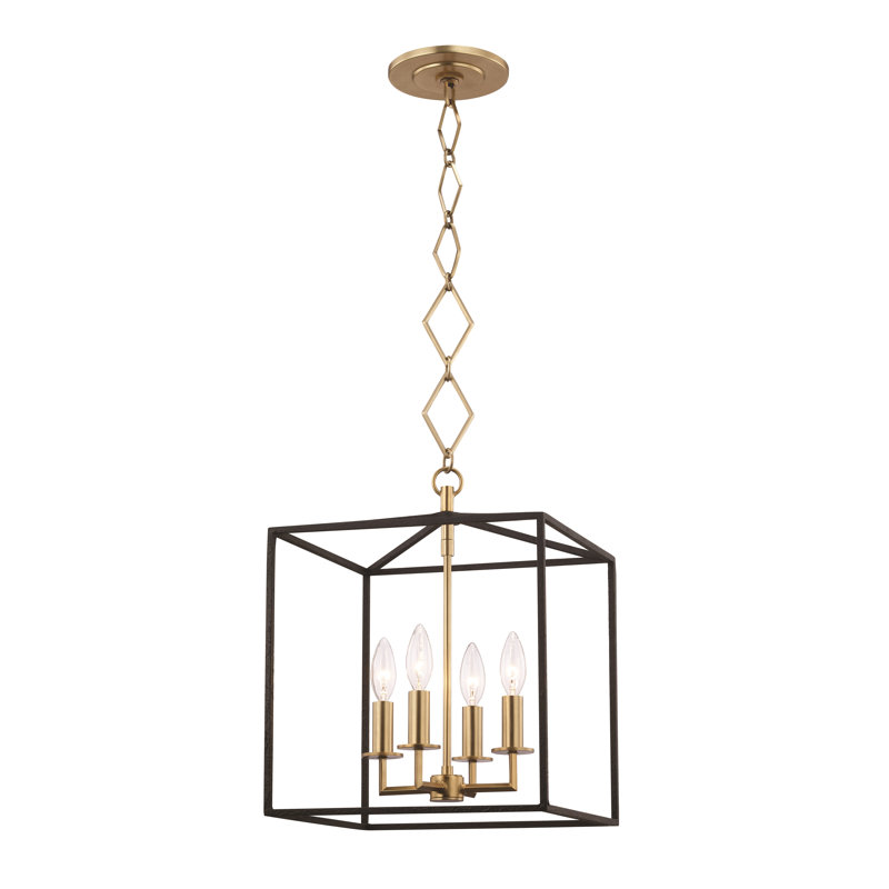 Luminaire suspendu carré 4 lumières Richie, Laiton vieilli / noir texturé