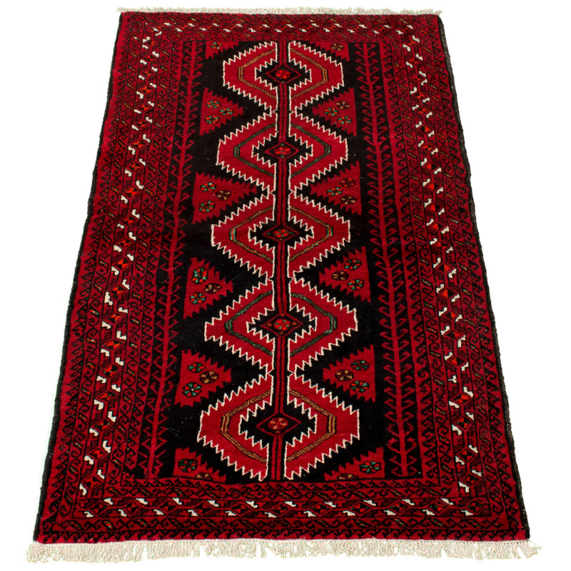 Tapis décoratif en laine rouge foncé de conception unique 4 pi 1 po x 6 pi 8 po noué à la main new age rizbaft