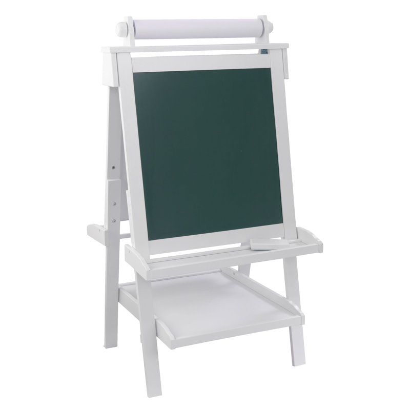 White Freestanding Double-Sided Easel with Paper Roll and Storage