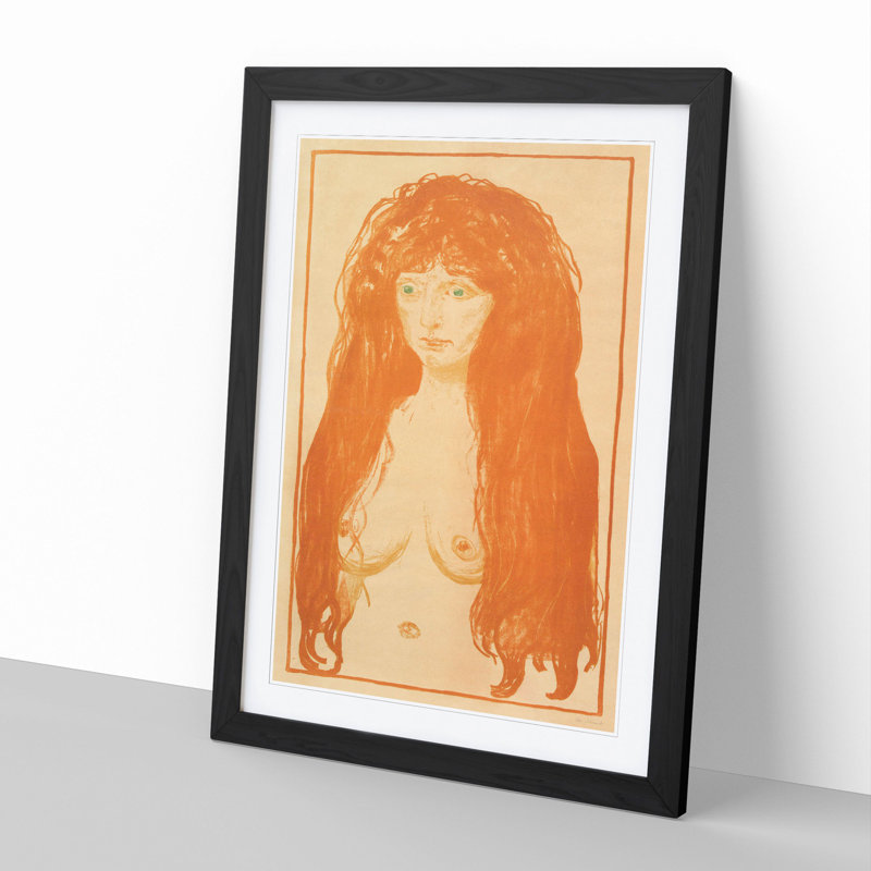 Woman with Red Hair by Edvard Munch - Picture Frame Painting, 65cm H x 48cm W x 2cm D, Black Framed