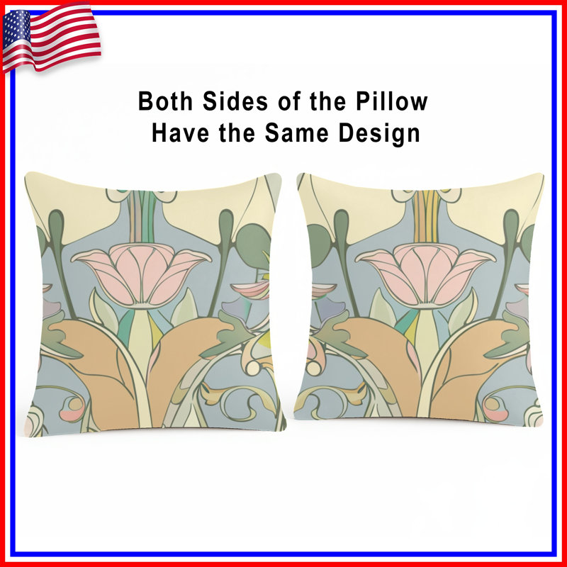 Coussin Art Nouveau, 16 po x 16 po, Beige Floral Geometric