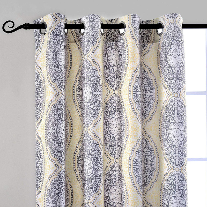 Ishpeming Room Darkening Curtain Pair, Gray/Yellow, 52“ W x 63" L