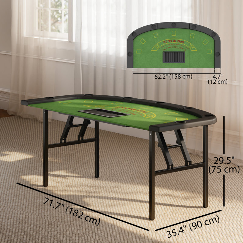 Table de poker pliable, table de Blackjack pliante portative de 72 po pour 8 joueurs, capacité de 220 lb, surface en feutre, porte-gobelets, plateau à jetons, emplacement pour revendeur, rails rembourrés pour jeu de Texas Holdem, vert