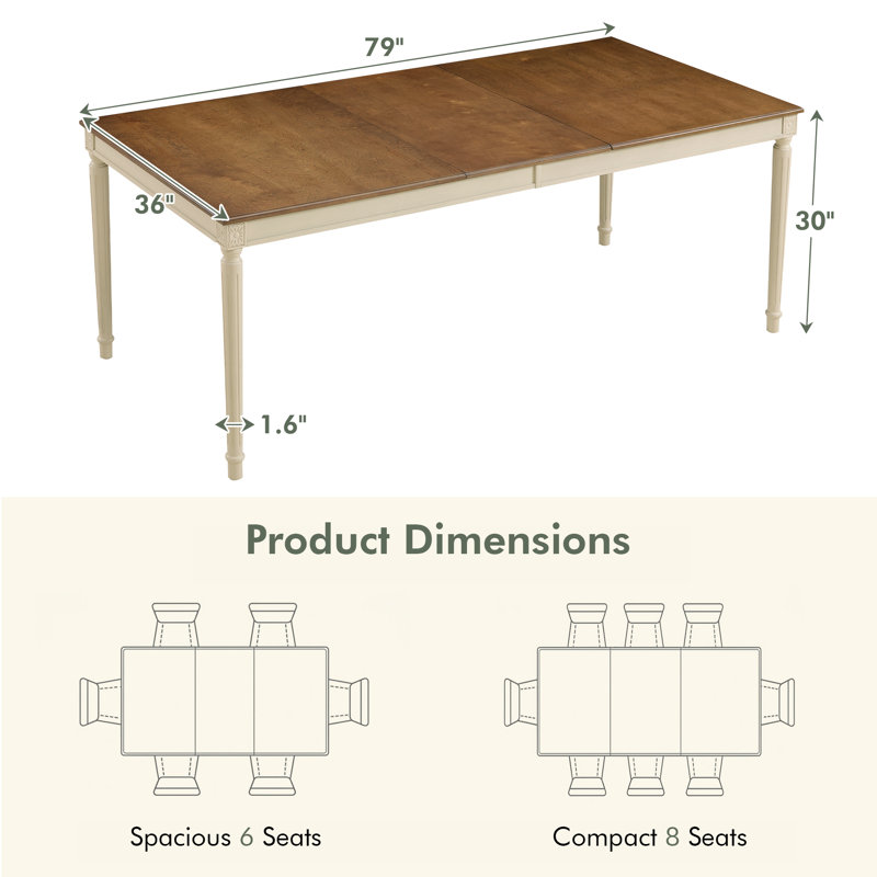 Deral Farmhouse Rectangular Solid Wood Dining Table, Brown/White, Brown/White