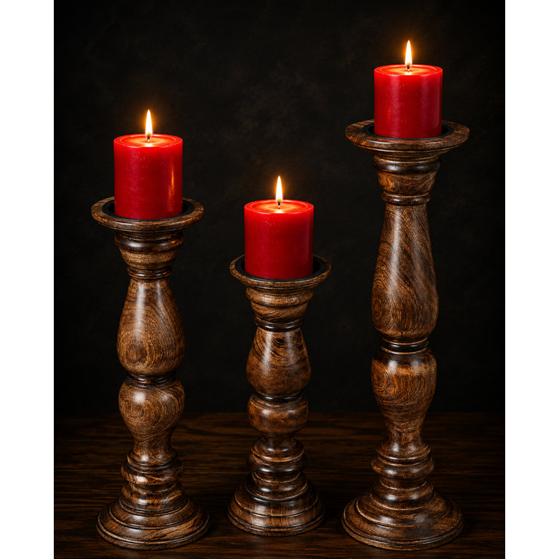 Ensemble de 3 bougeoirs en bois rustique