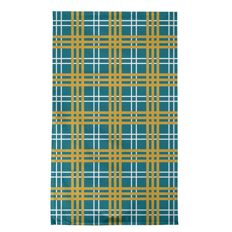 Plaid Tea Towel Kitchen Towel, Cotton Blend, Turquoise/Yellow/White