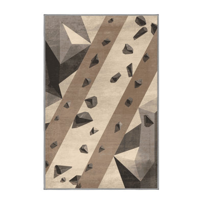 Machine Washable Aust Rock Climbing Wall Modern Rug in Gray – Gray Binding