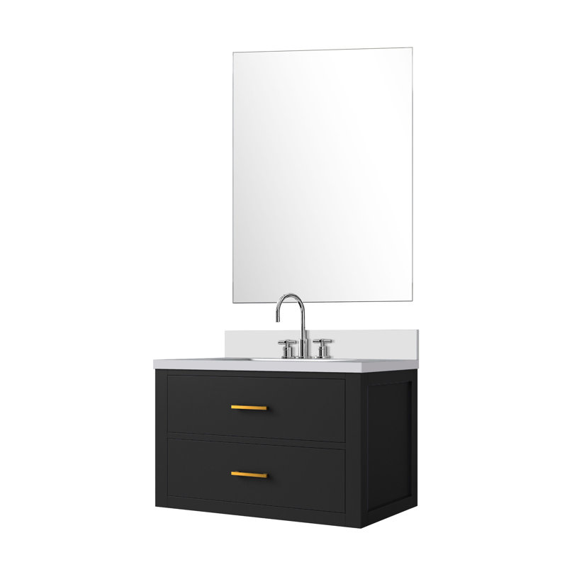 Ensemble de meuble-lavabo simple l 30 po x P 22 po, miroir 28 po et robinet chromé Castor, Blanc, Quartz blanc