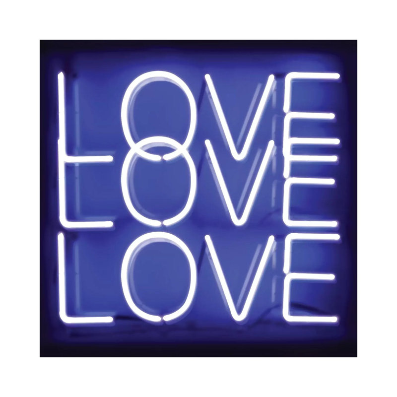 Neon Love Love Love Blue On Black by Hailey Carr - Wrapped Canvas Gallery-Wrapped Canvas Giclée