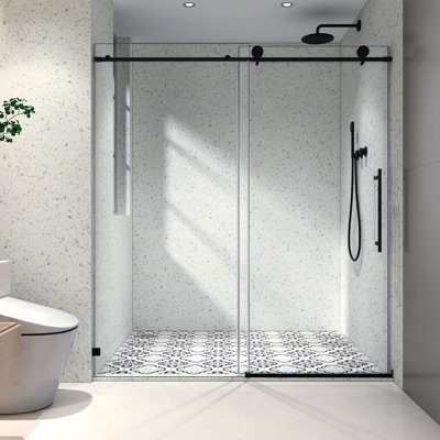70mm 304 Stainless Steel Pulley Shower Door With Nano Cleaning One Fixed And Shifted Coating