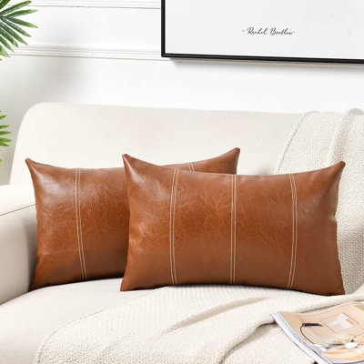Ensemble de 2 housses de coussins décoratifs en simili cuir lombaire brun Boho 12 x 20 po